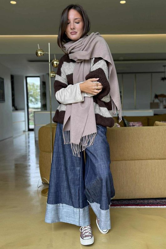  Big Softie Block Stripe Cap Sleeve Knit Top Chocolate Mocha /15=